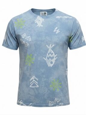COPA CABANA | Vintage Made in USA Blue Crystal Wash Tribal Fish Shirt | 1X
